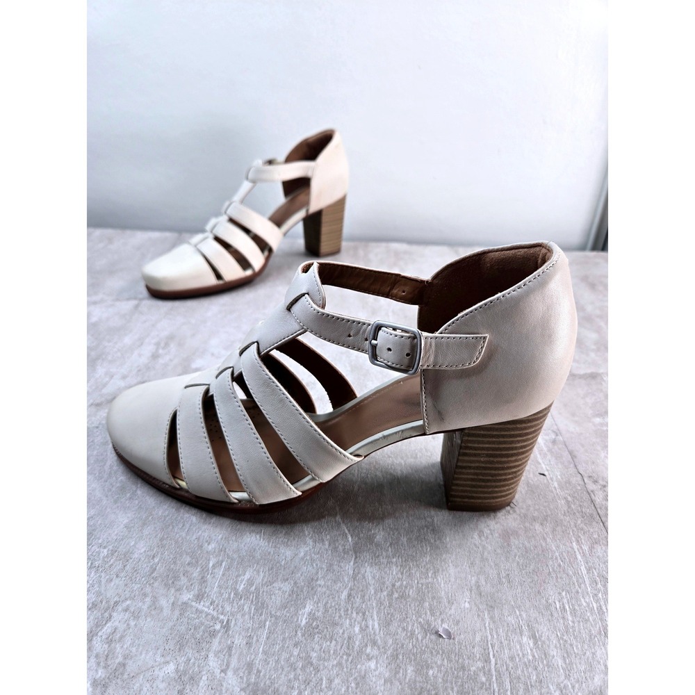 Clarks Artisan Strappy Leather Block Heel Pumps 8 Cream White Leather Victorian